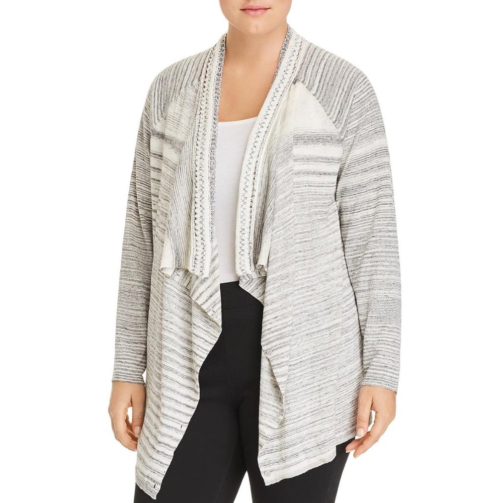 Nic + Zoe Womens Gray Striped Knit Cardigan Top